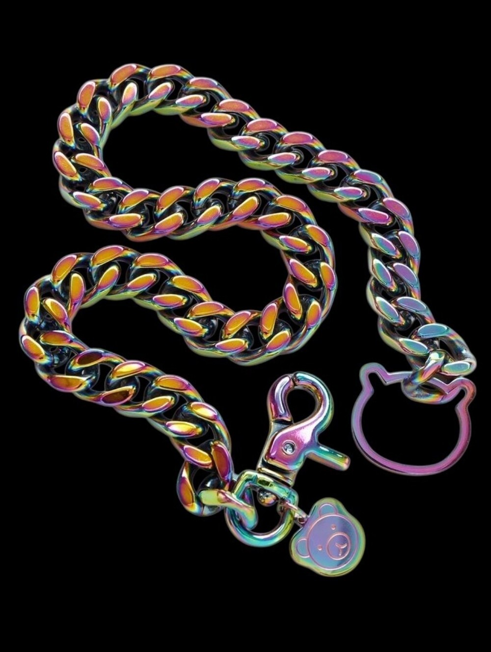 🌈RARE TF Iridescent Rainbow Cuban Chain Teddy Bear Necklace🌈
